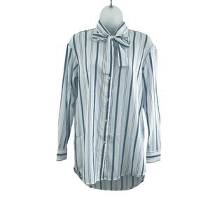 Elizabeth and James Button Down Tunic Shirt Women's XS White Blue Striped Light